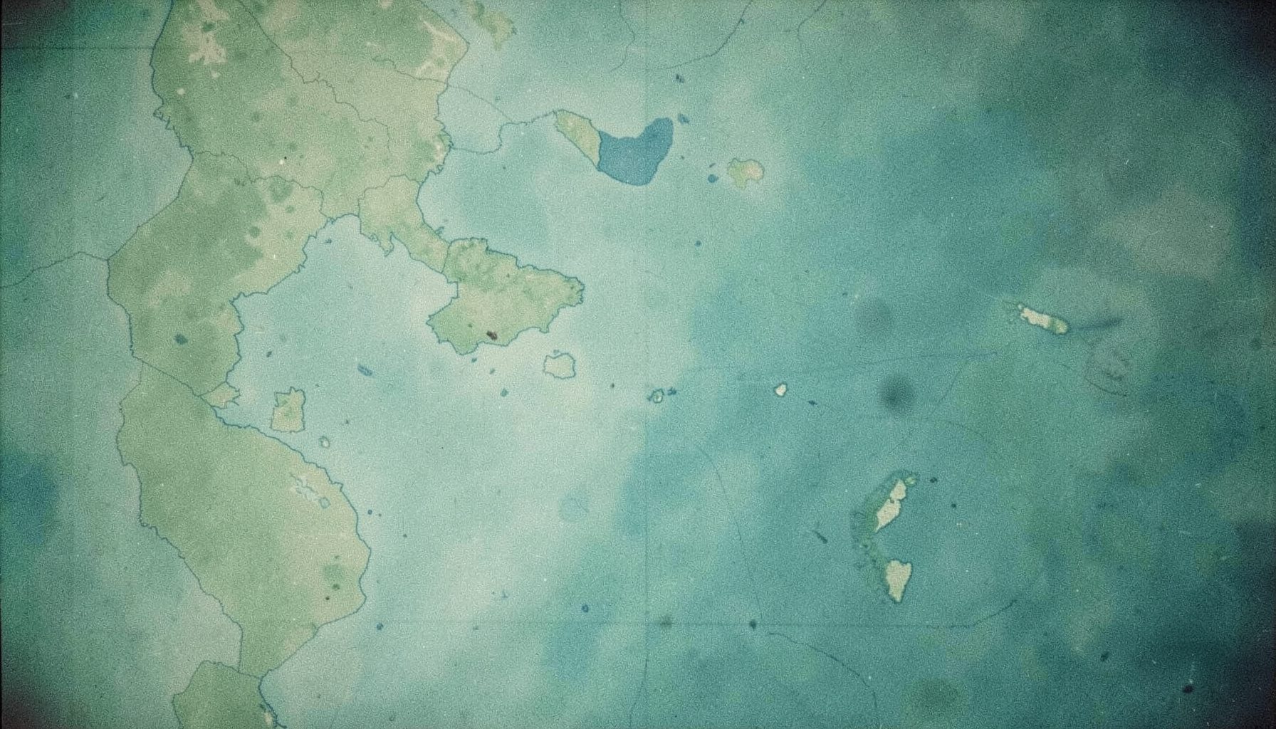 Carte topographique en teintes douces de vert et de bleu représentant les îles de la Polynésie française dispersées dans l'océan